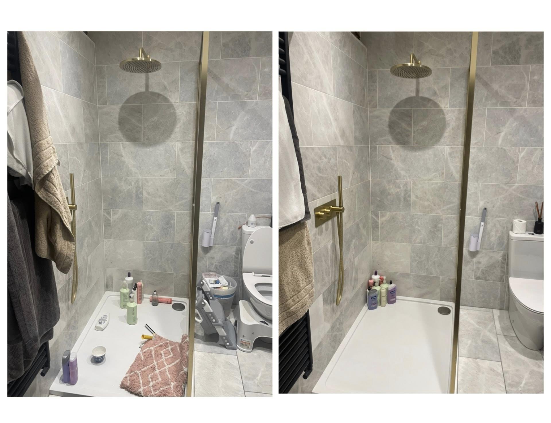 Shower before and after deep clean
